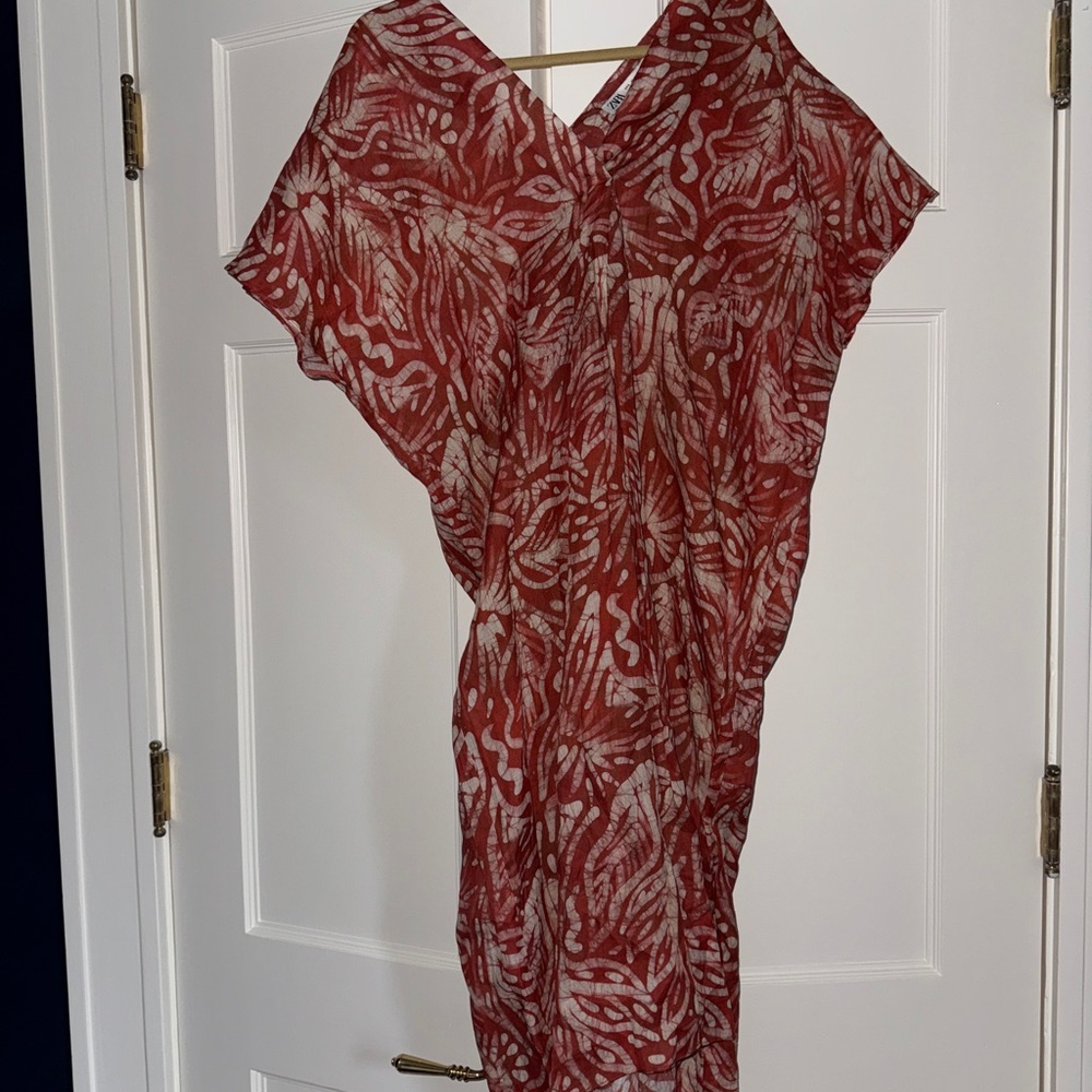 Zara Red and White Asymmetrical tunic cover up